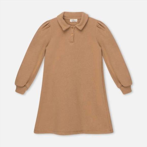 NEW MY LITTLE COZMO kids organic knit dress in camel